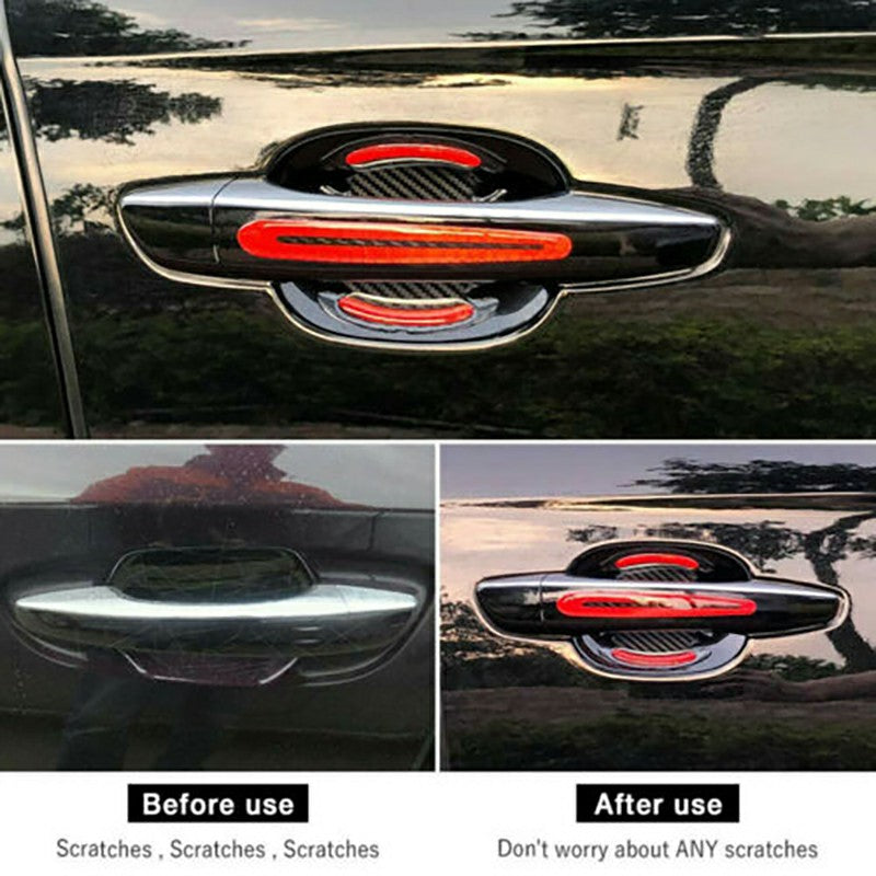 8 pcs Car Door Handle Bowl Protective Films Reflective Decor Sticker Strips - Red