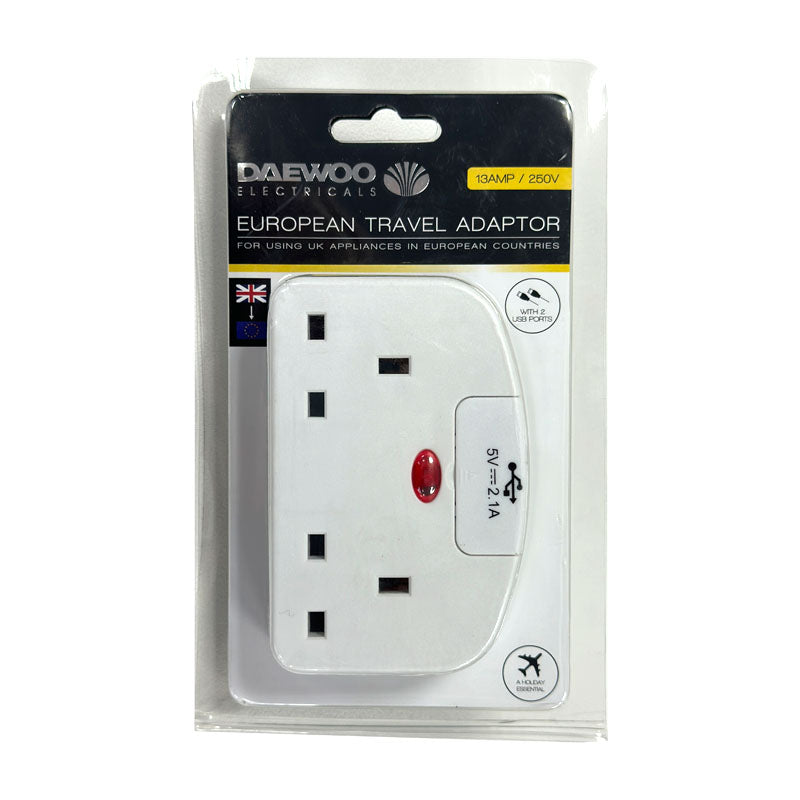 European Travel Adapter Plug UK 3 Pin Converter to EU 2 Pin Mains Switch Extension 2 Sockets