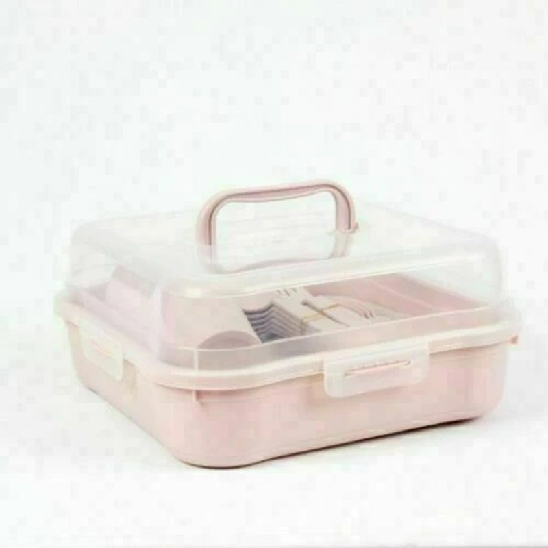 32 pcs Plastic Dinner Plate Mug Cutlery Set for Picnic Camping Party with Storage Box Mixed Colours - Random Sent