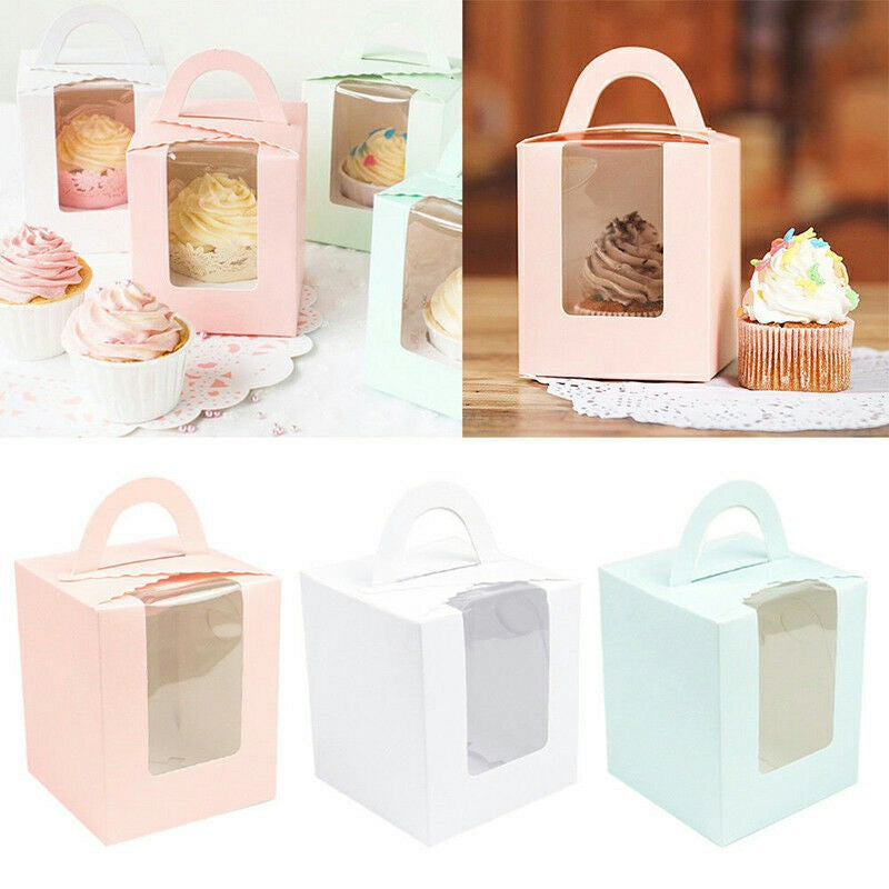 20pcs Wedding Candy Box Single Cupcake Muffin Fairy Cake Boxes with Clear Windows - Green