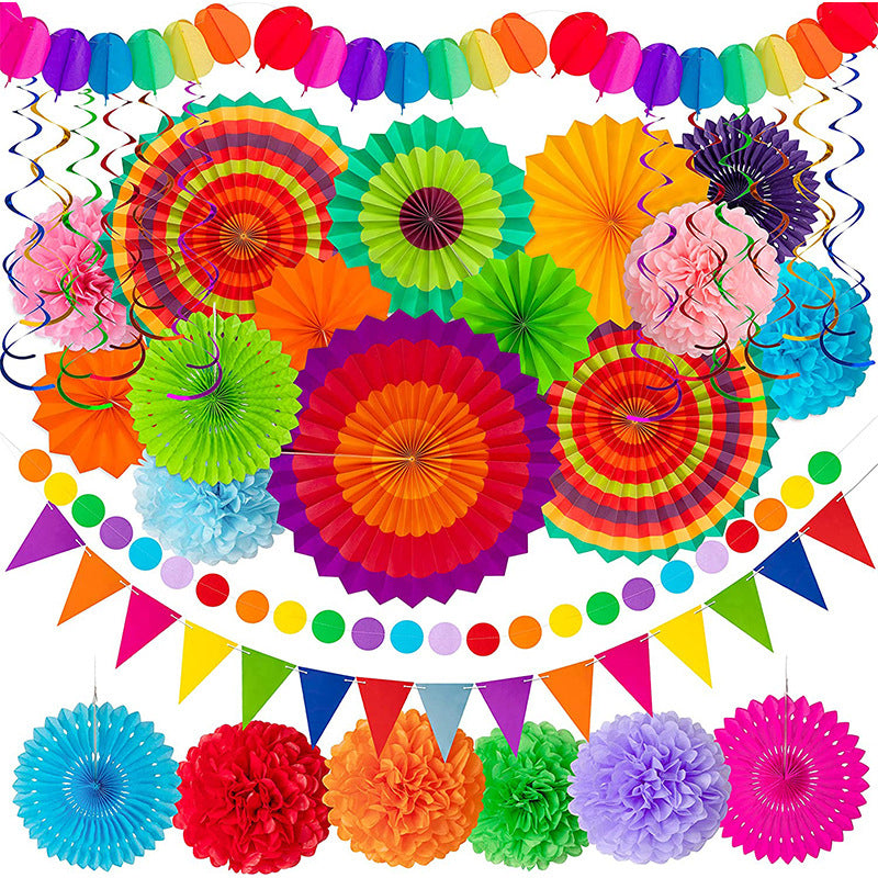 Party Decoration Festival Set Birthday Bunting Paper Pom Poms Supplies Garland Hanging