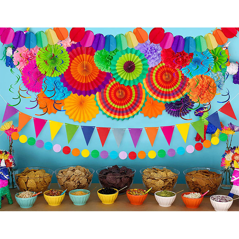 Party Decoration Festival Set Birthday Bunting Paper Pom Poms Supplies Garland Hanging