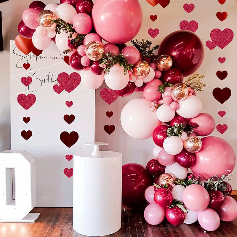 4M Red Love Heart Garland Hanging Double Sided Glitter Metallic Paper Streamer Banner - Double Love