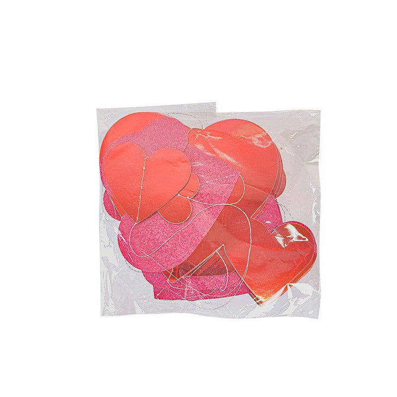 4M Red Love Heart Garland Hanging Double Sided Glitter Metallic Paper Streamer Banner - Double Love