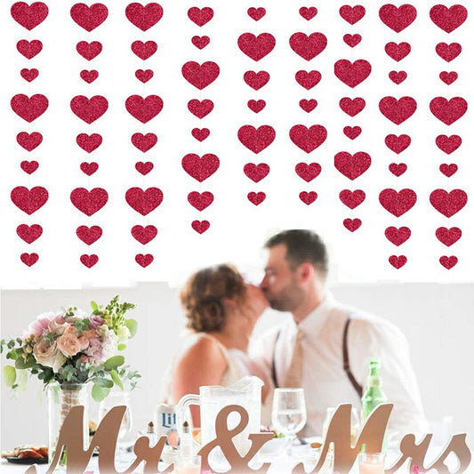 4M Red Love Heart Garland Hanging Double Sided Glitter Metallic Paper Streamer Banner - Single Love