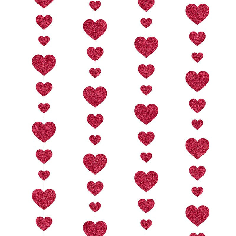 4M Red Love Heart Garland Hanging Double Sided Glitter Metallic Paper Streamer Banner - Single Love