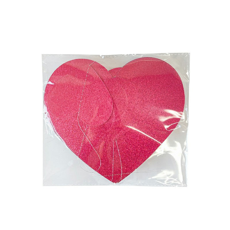 4M Red Love Heart Garland Hanging Double Sided Glitter Metallic Paper Streamer Banner - Single Love