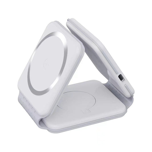 3 in 1 Foldable 15W Magnetic Wireless Charger Mat Pad for iPhone Apple Watch - White