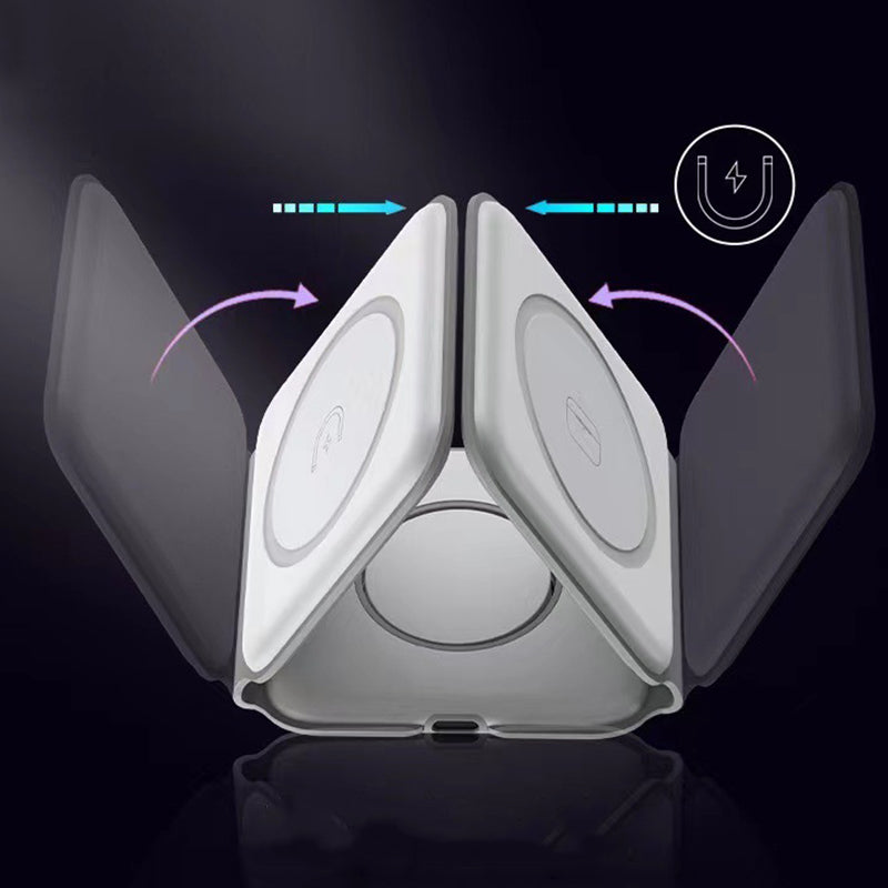 3 in 1 Foldable 15W Magnetic Wireless Charger Mat Pad for iPhone Apple Watch - White