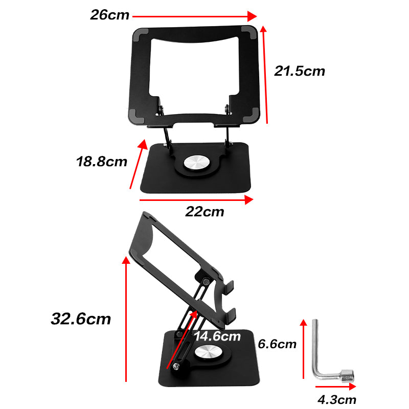 360-degree Rotation Metal Portable Laptop Tablet Stand Riser Bracket Adjustable Holder for Desk - Black