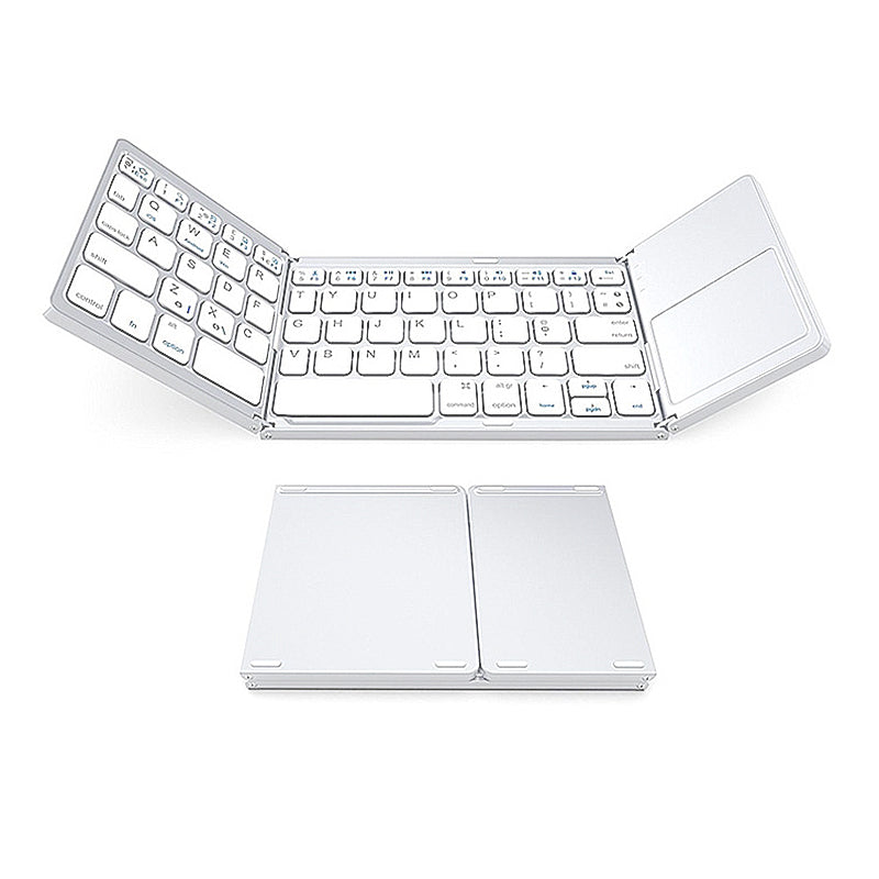 Multi Device Universal Wireless Bluetooth Keyboard Foldable Keyboard with Touch Pad for iOS Android Windows iPhone iPad Tablet MAC - White