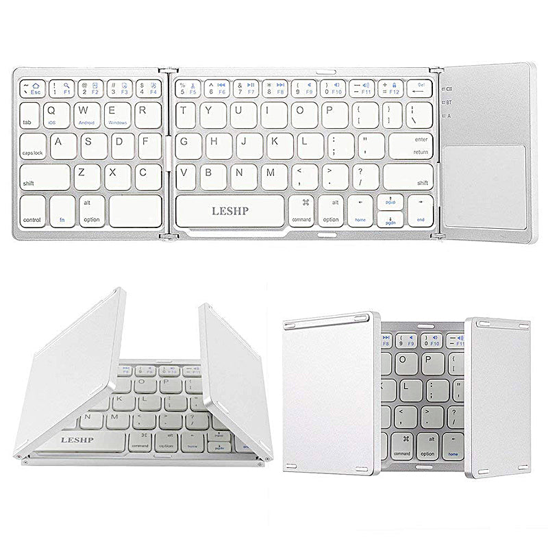 Multi Device Universal Wireless Bluetooth Keyboard Foldable Keyboard with Touch Pad for iOS Android Windows iPhone iPad Tablet MAC - White