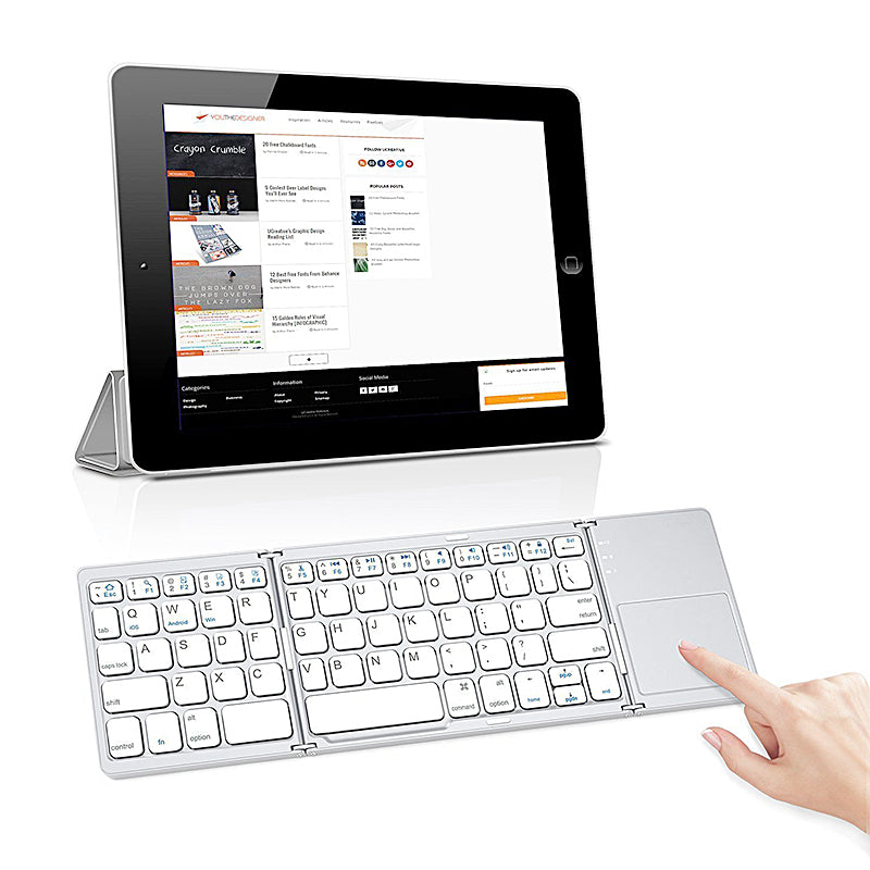 Multi Device Universal Wireless Bluetooth Keyboard Foldable Keyboard with Touch Pad for iOS Android Windows iPhone iPad Tablet MAC - White