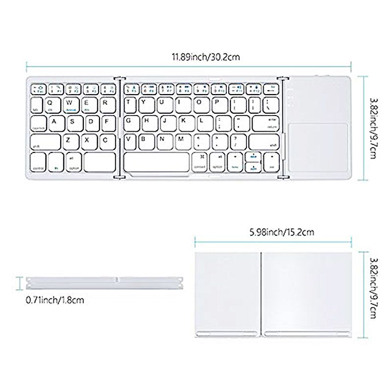 Multi Device Universal Wireless Bluetooth Keyboard Foldable Keyboard with Touch Pad for iOS Android Windows iPhone iPad Tablet MAC - White