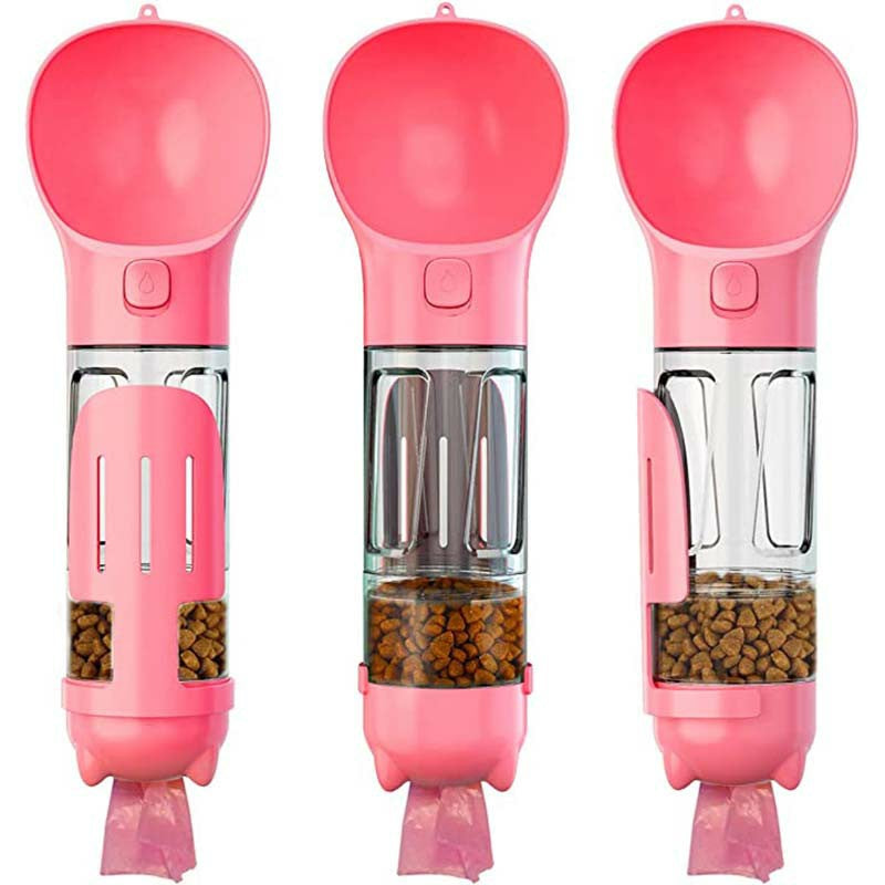 300 ml Pet Dog Water Bottle Portable Drinking Water Dispenser with Poo bags - Pink