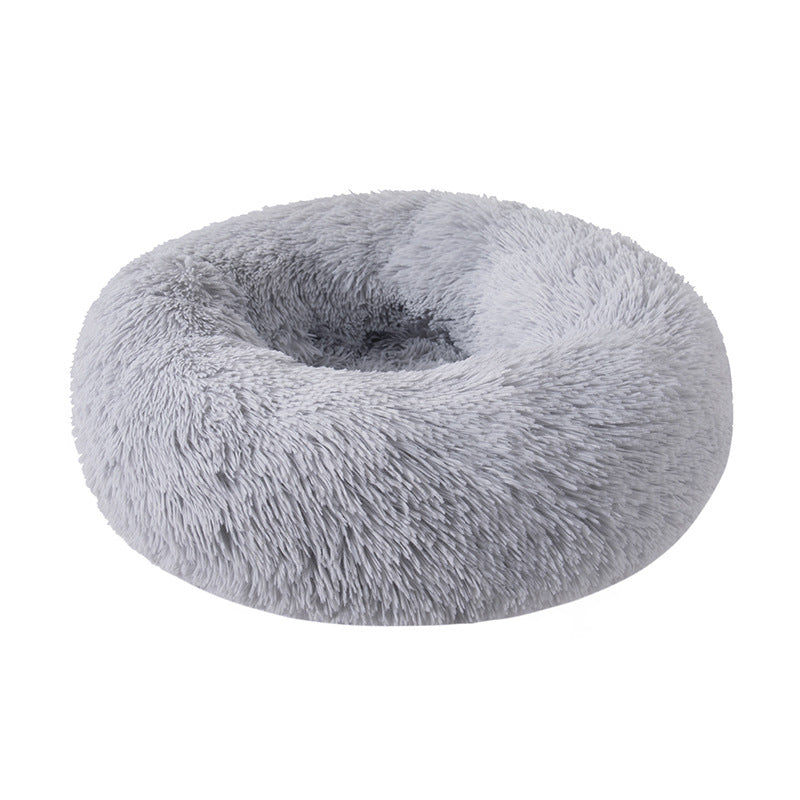 Detachable and Washable Comfy Donut Extra Large Dog Cat Beds Warm Bed Pet Round Plush Puppy Beds - 80cm Light Grey