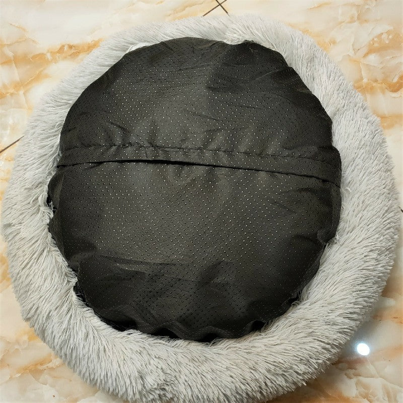 Detachable and Washable Comfy Donut Extra Large Dog Cat Beds Warm Bed Pet Round Plush Puppy Beds - 80cm Light Grey