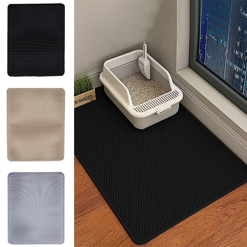 Double Layer Cat Litter Mat Non Slip Cat Litter Trapper Washable Pad for Cats Litter Box Paw Clean - Black