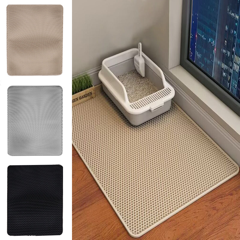 Double Layer Cat Litter Mat Non Slip Cat Litter Trapper Washable Pad for Cats Litter Box Paw Clean - Black