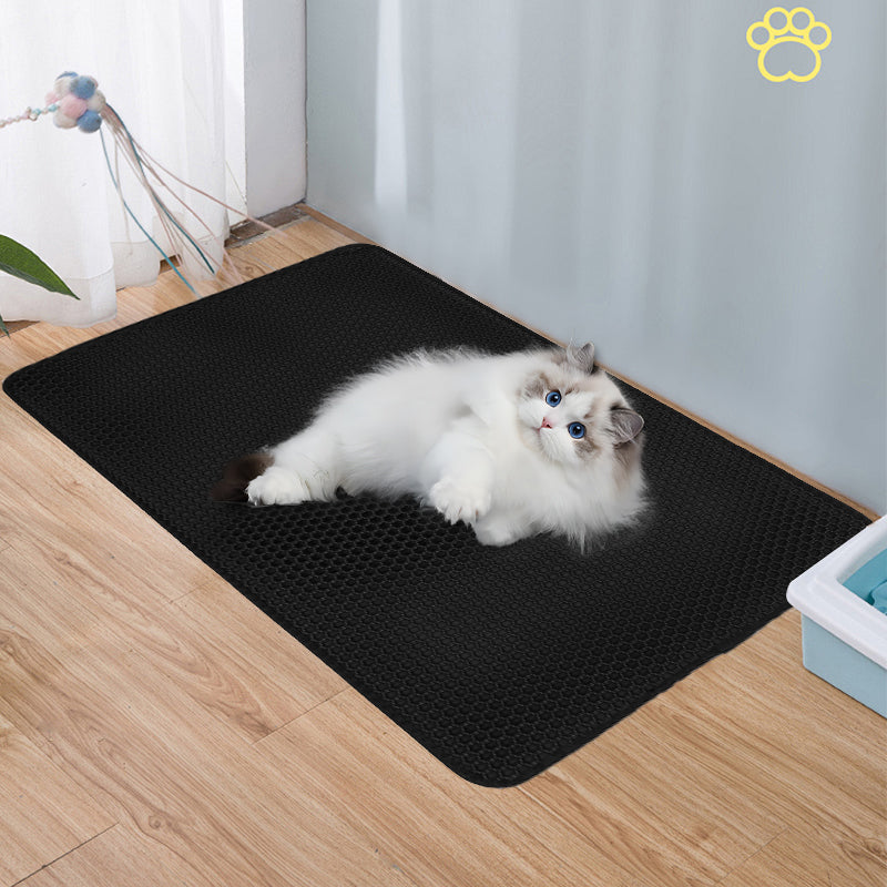Double Layer Cat Litter Mat Non Slip Cat Litter Trapper Washable Pad for Cats Litter Box Paw Clean - Black