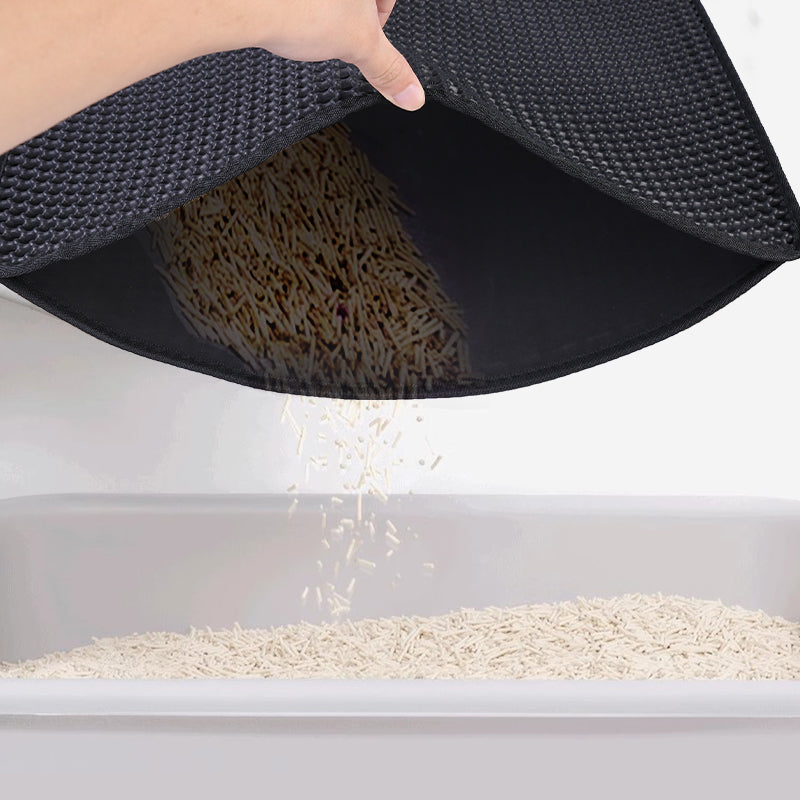 Double Layer Cat Litter Mat Non Slip Cat Litter Trapper Washable Pad for Cats Litter Box Paw Clean - Black