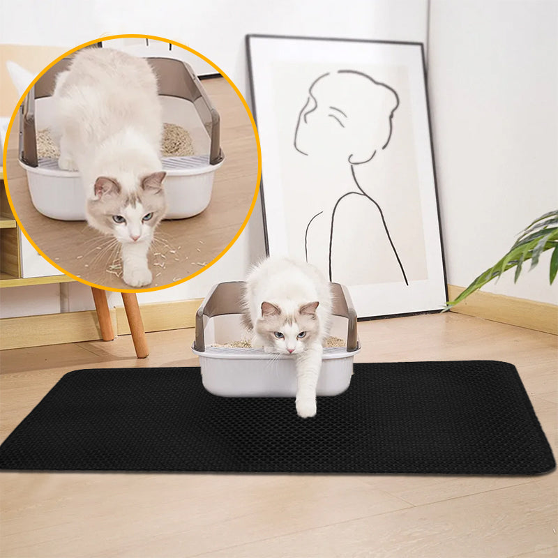 Double Layer Cat Litter Mat Non Slip Cat Litter Trapper Washable Pad for Cats Litter Box Paw Clean - Black