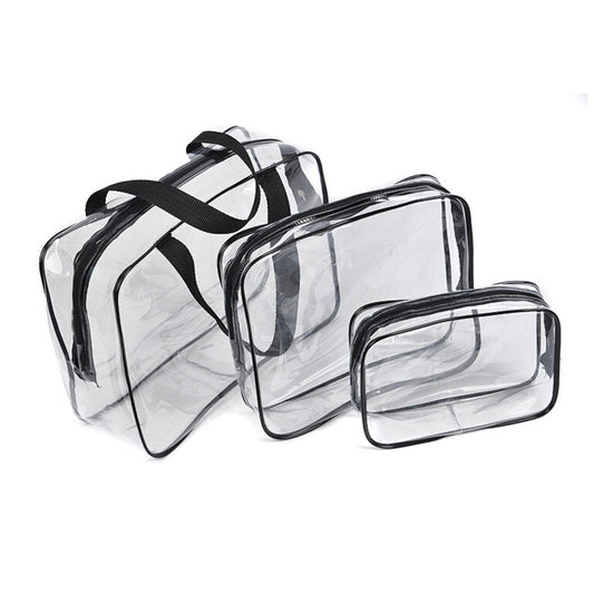 Travel Transparent Cosmetic Bag PVC Zipper Clear Makeup Bags Wash Bag - Black