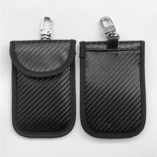 Carbon Fiber Car Remote Key Signal Blocker Case Fob Pouch eyless RFID Shielding Pouch with Key Ring