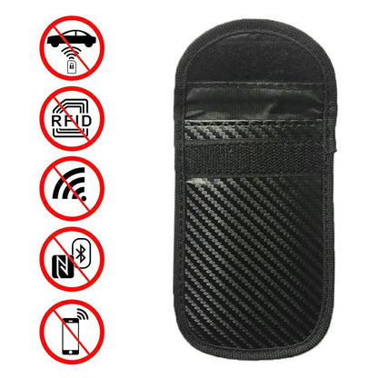 Carbon Fiber Car Remote Key Signal Blocker Case Fob Pouch eyless RFID Shielding Pouch with Key Ring