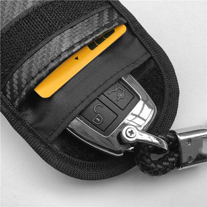 Carbon Fiber Car Remote Key Signal Blocker Case Fob Pouch eyless RFID Shielding Pouch with Key Ring