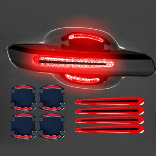 8 pcs Car Door Handle Bowl Protective Films Reflective Decor Sticker Strips - Red