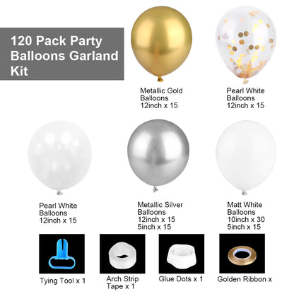 120Pcs DIY Party Balloons Arch Garland Kit Latex Balloon for Wedding Birthday Graduation Party.