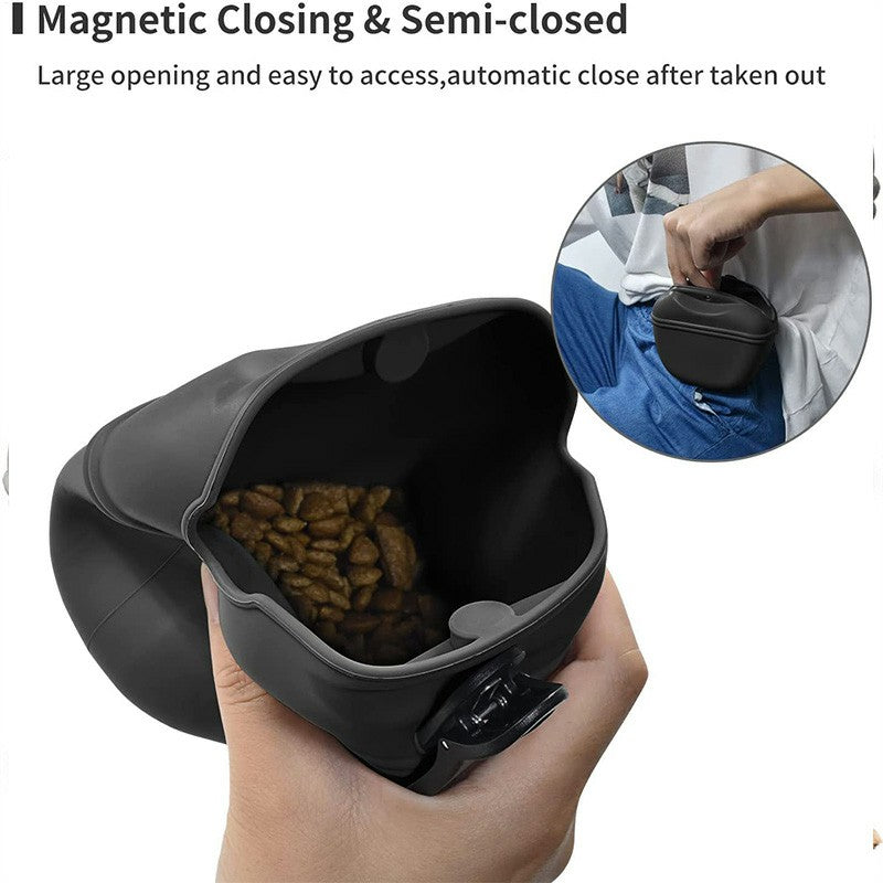 Dog Food Treat Bag Waist Storage Holder Walking Dog Training - Black